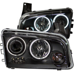 0610 CHARGER HEADLIGHTS BLACK CLEAR PROJECTOR WITH HALOS DRIVER/PASSENGER - Black Patch Performance - ANZO121218