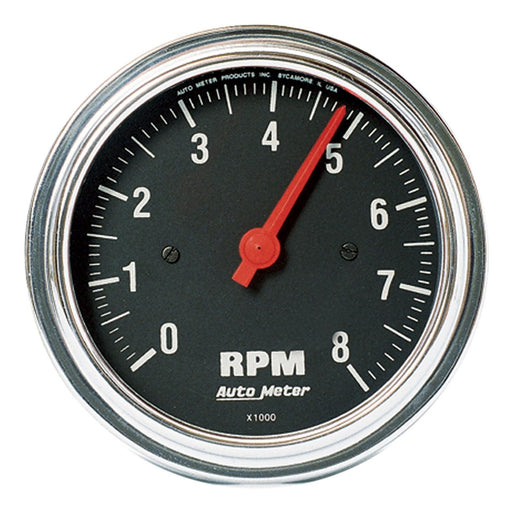 3-3/8 in. IN-DASH TACHOMETER, 0-8,000 RPM, TRADITIONAL CHROME - Body from Black Patch Performance