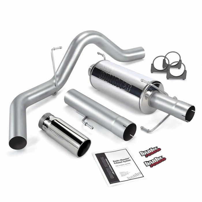 Monster Exhaust System, 4-inch Single Exit, Chrome Tip for 2004-2007 Dodge Ram 2500/3500 5.9L Cummins, 325hp, SCLB/CCSB - Banks Power - Exhaust